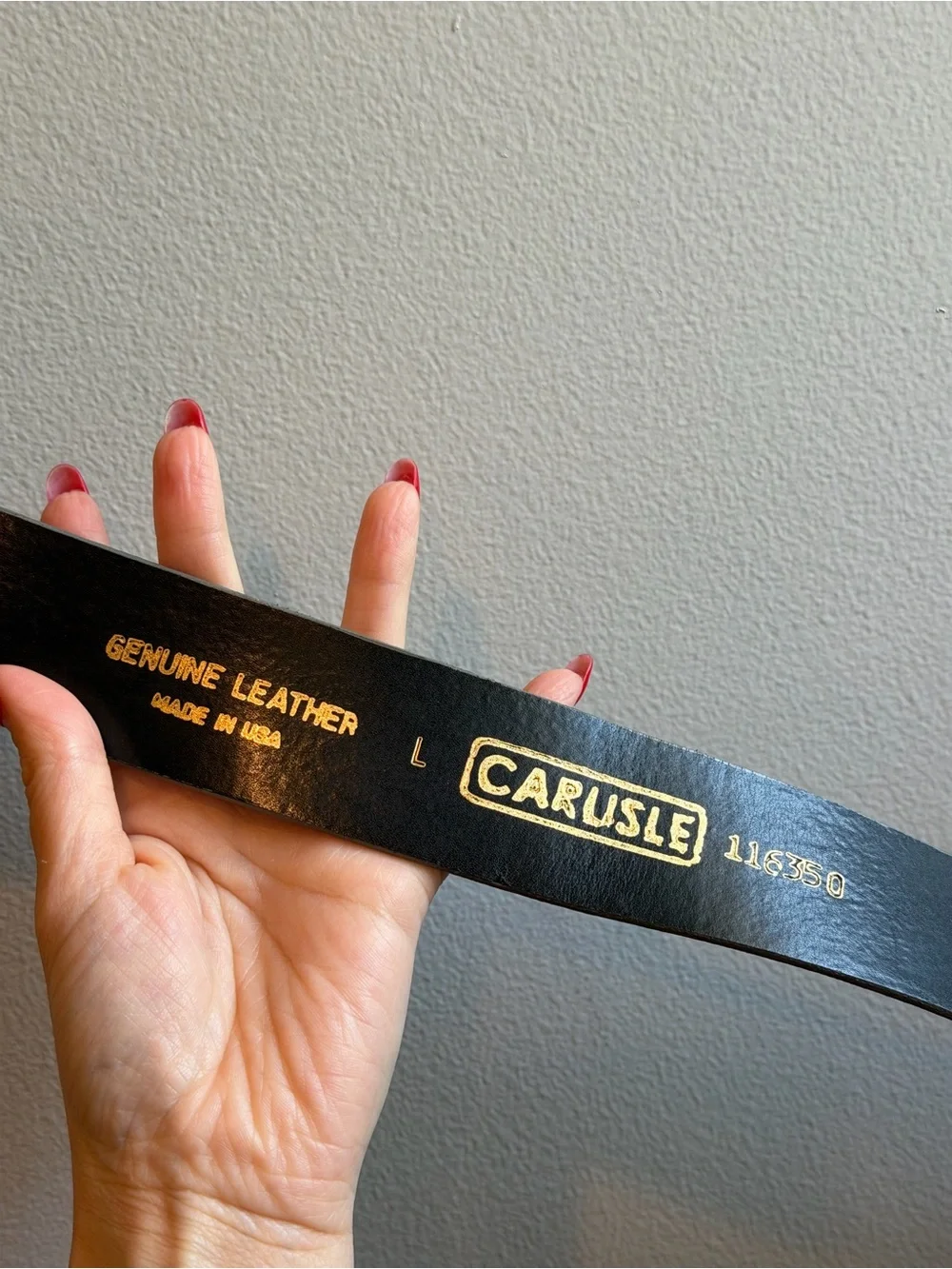 Vintage Carusle green leather belt with gold buckle Size Large
